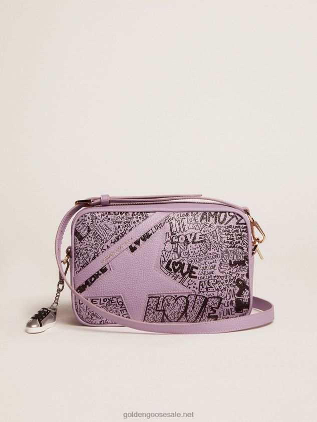 Lilac hammered leather Star Bag with tone-on-tone leather star and black all-over graffiti print FN20N464 Women Golden Goose