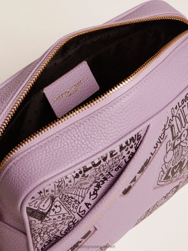 Lilac hammered leather Star Bag with tone-on-tone leather star and black all-over graffiti print FN20N464 Women Golden Goose