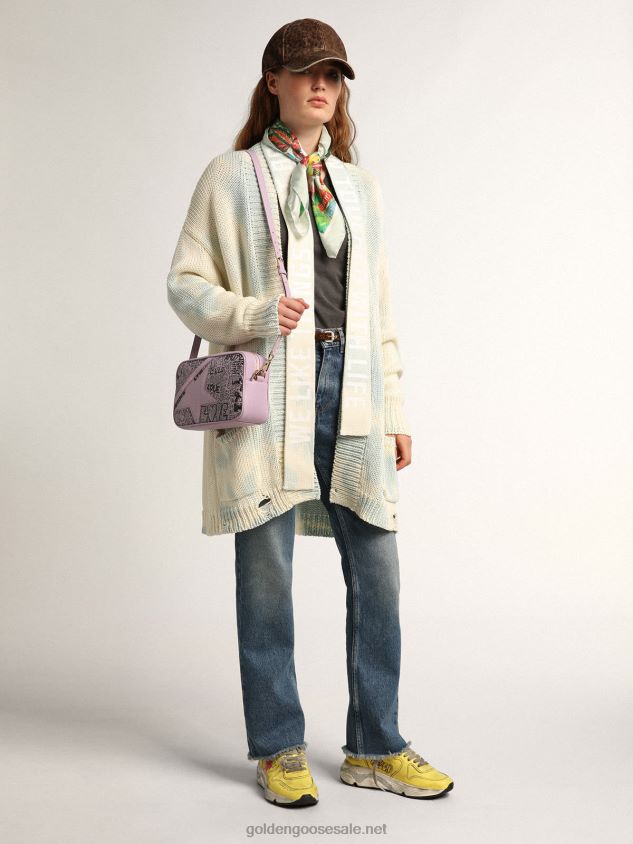 Lilac hammered leather Star Bag with tone-on-tone leather star and black all-over graffiti print FN20N464 Women Golden Goose
