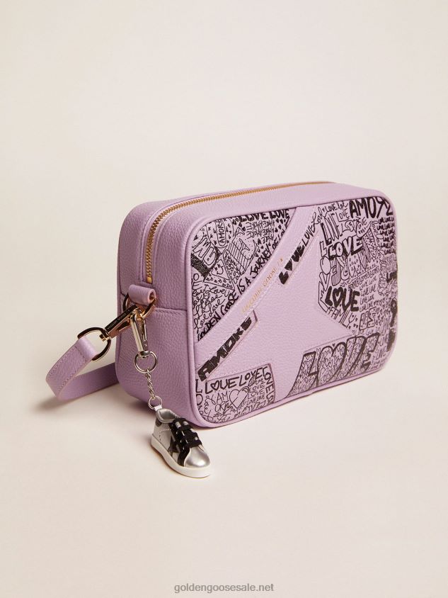 Lilac hammered leather Star Bag with tone-on-tone leather star and black all-over graffiti print FN20N464 Women Golden Goose