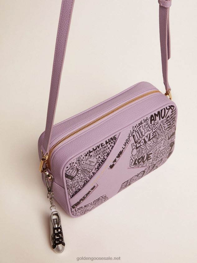 Lilac hammered leather Star Bag with tone-on-tone leather star and black all-over graffiti print FN20N464 Women Golden Goose