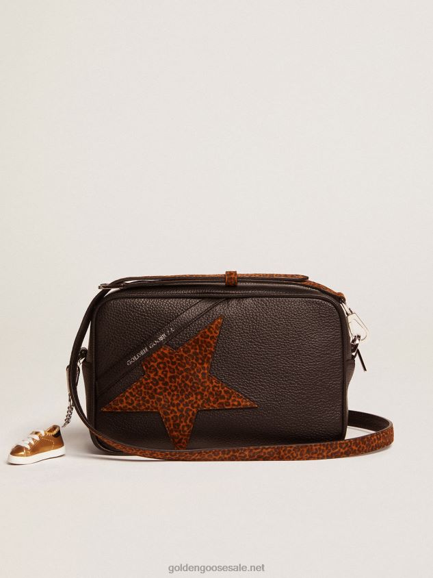 Star Bag in dark brown leather with leopard-print suede star FN20N471 Women Golden Goose