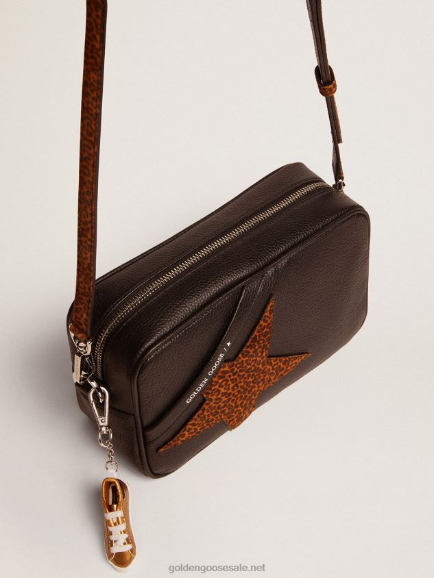 Star Bag in dark brown leather with leopard-print suede star FN20N471 Women Golden Goose