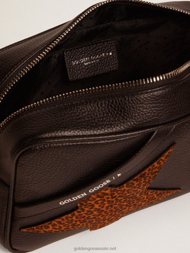 Star Bag in dark brown leather with leopard-print suede star FN20N471 Women Golden Goose