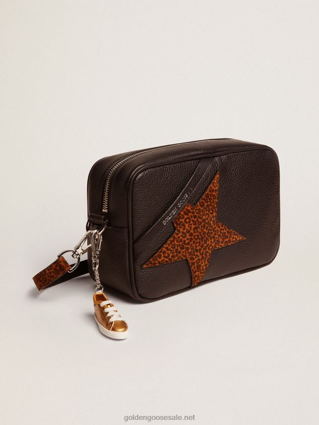 Star Bag in dark brown leather with leopard-print suede star FN20N471 Women Golden Goose