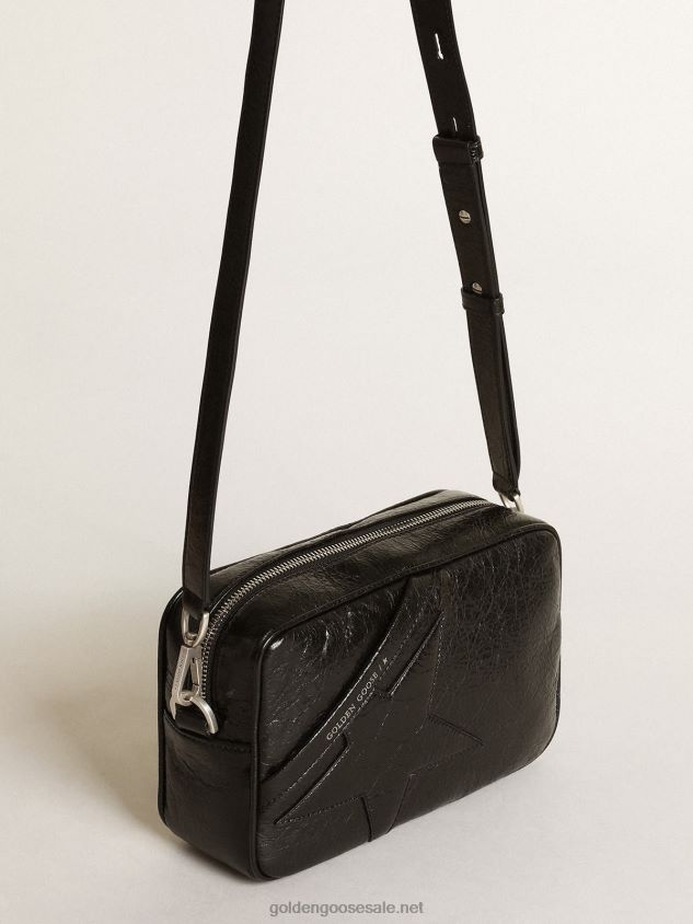 Star Bag in glossy black leather with tone-on-tone star FN20N488 Women Golden Goose