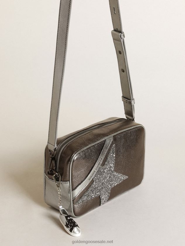 Star Bag in silver and anthracite-gray laminated leather with Swarovski crystal star FN20N487 Women Golden Goose