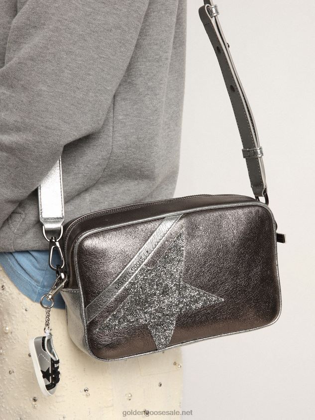 Star Bag in silver and anthracite-gray laminated leather with Swarovski crystal star FN20N487 Women Golden Goose