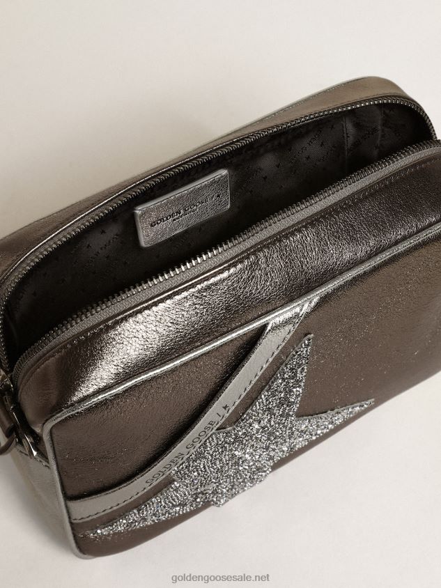 Star Bag in silver and anthracite-gray laminated leather with Swarovski crystal star FN20N487 Women Golden Goose