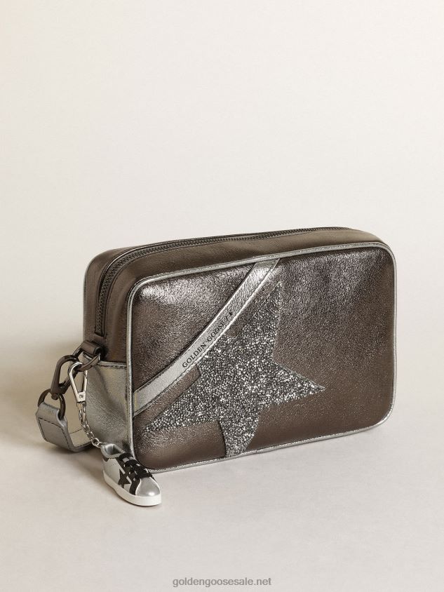 Star Bag in silver and anthracite-gray laminated leather with Swarovski crystal star FN20N487 Women Golden Goose
