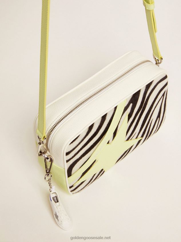 Star Bag in white and lime hammered leather with zebra-print pony skin insert FN20N463 Women Golden Goose