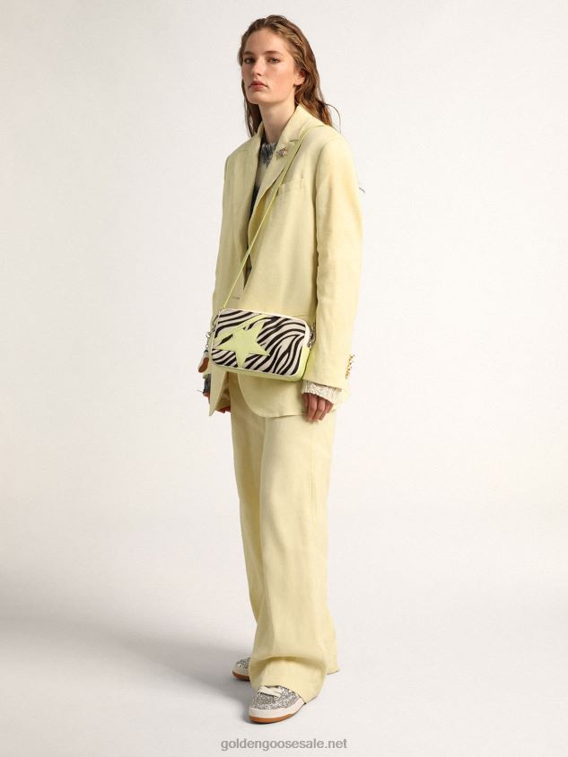 Star Bag in white and lime hammered leather with zebra-print pony skin insert FN20N463 Women Golden Goose