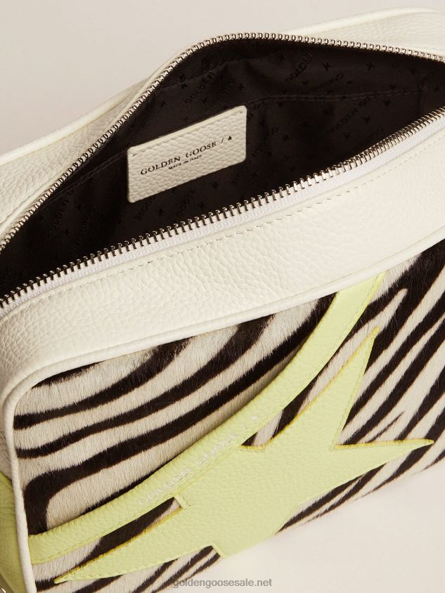 Star Bag in white and lime hammered leather with zebra-print pony skin insert FN20N463 Women Golden Goose