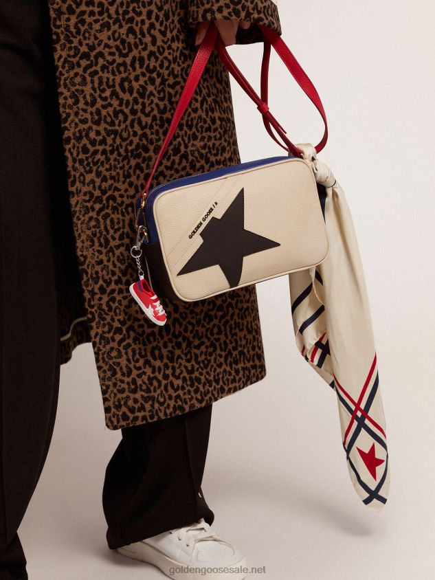 Star Bag made of pebbled leather with black star FN20N465 Women Golden Goose