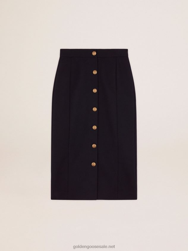 Pencil skirt in dark blue wool with gold-colored heraldic buttons FN20N1012 Women Golden Goose