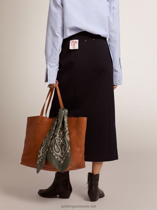 Pencil skirt in dark blue wool with gold-colored heraldic buttons FN20N1012 Women Golden Goose