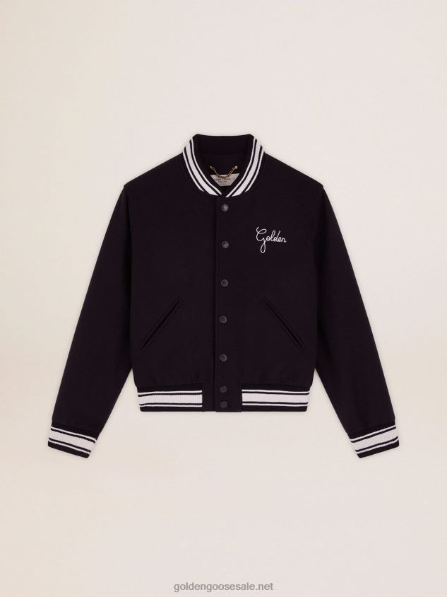 Bomber jacket in dark blue wool with contrasting white details FN20N1028 Women Golden Goose