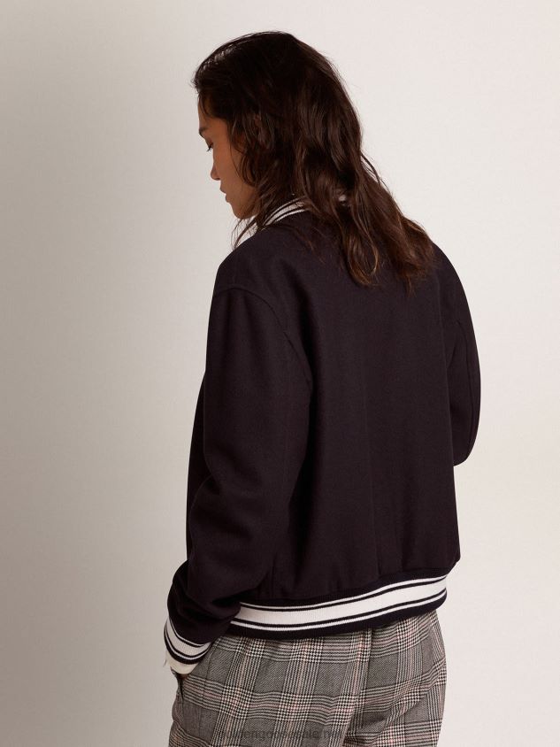 Bomber jacket in dark blue wool with contrasting white details FN20N1028 Women Golden Goose