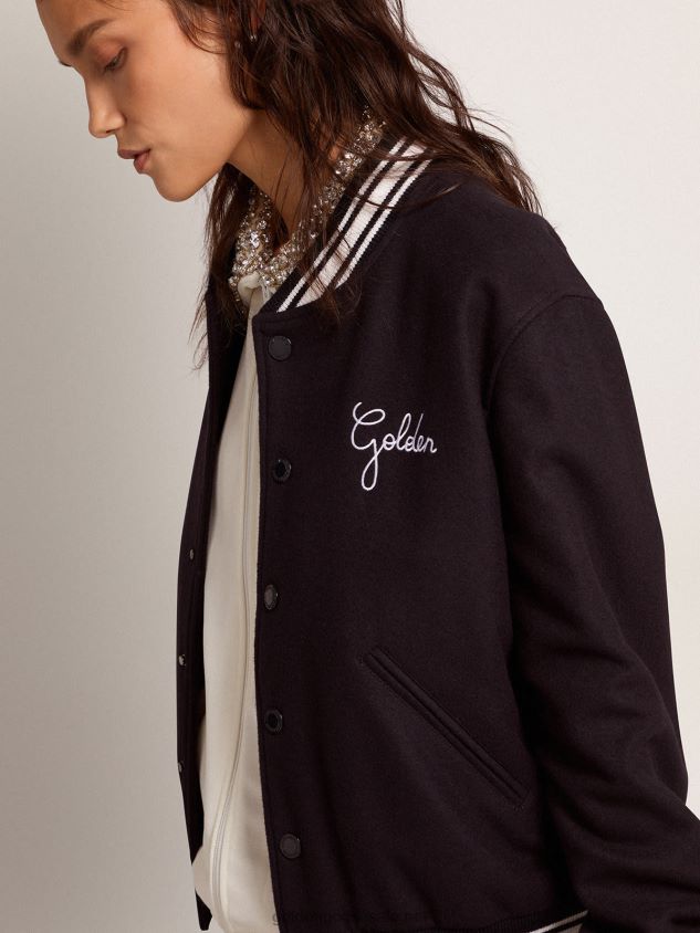 Bomber jacket in dark blue wool with contrasting white details FN20N1028 Women Golden Goose