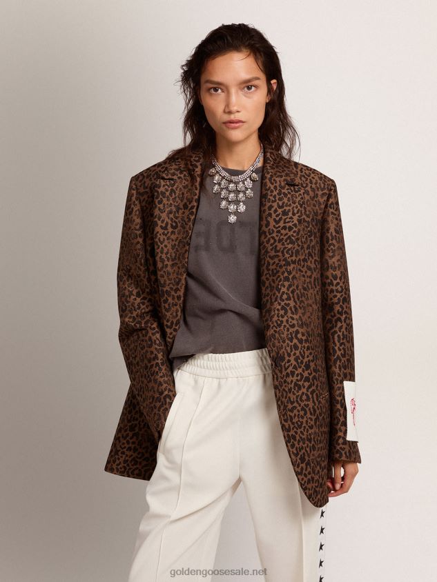 Collection single-breasted Tom Boy blazer in wool with jacquard animal pattern FN20N940 Women Golden Goose