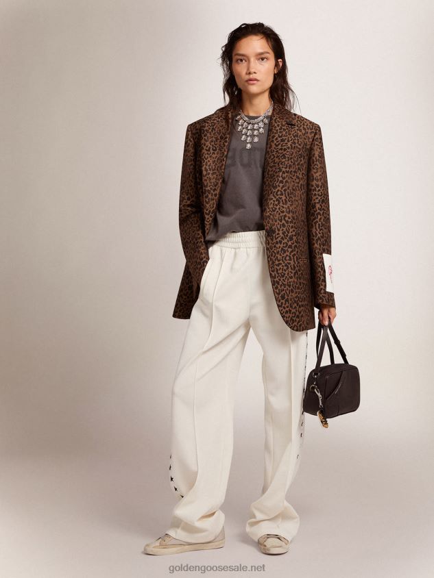 Collection single-breasted Tom Boy blazer in wool with jacquard animal pattern FN20N940 Women Golden Goose