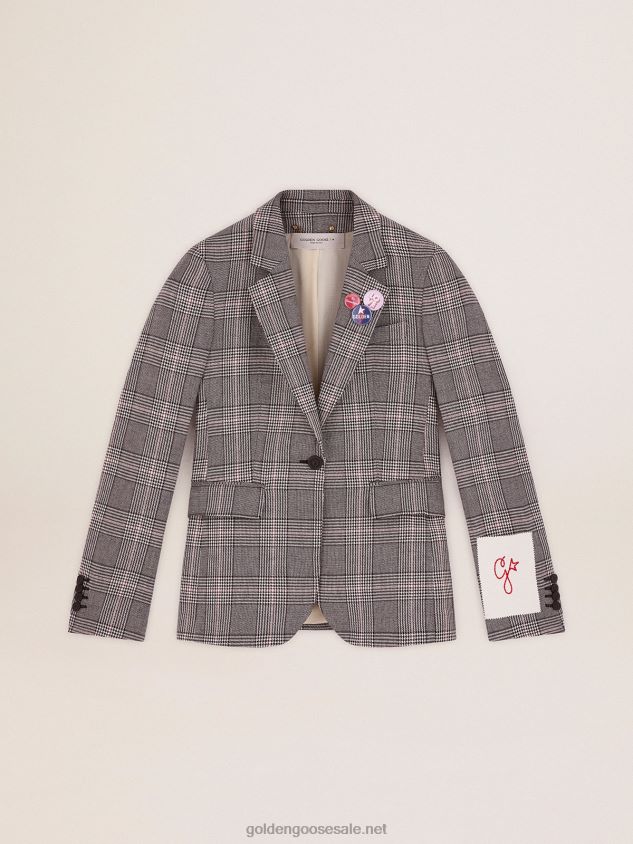 Collection single-breasted blazer in gray and white Prince of Wales check FN20N1036 Women Golden Goose