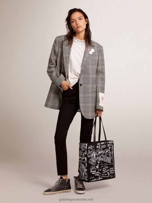 Collection single-breasted blazer in gray and white Prince of Wales check FN20N1036 Women Golden Goose