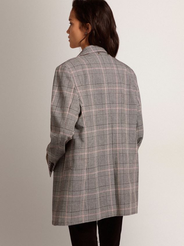Collection single-breasted blazer in gray and white Prince of Wales check FN20N1036 Women Golden Goose