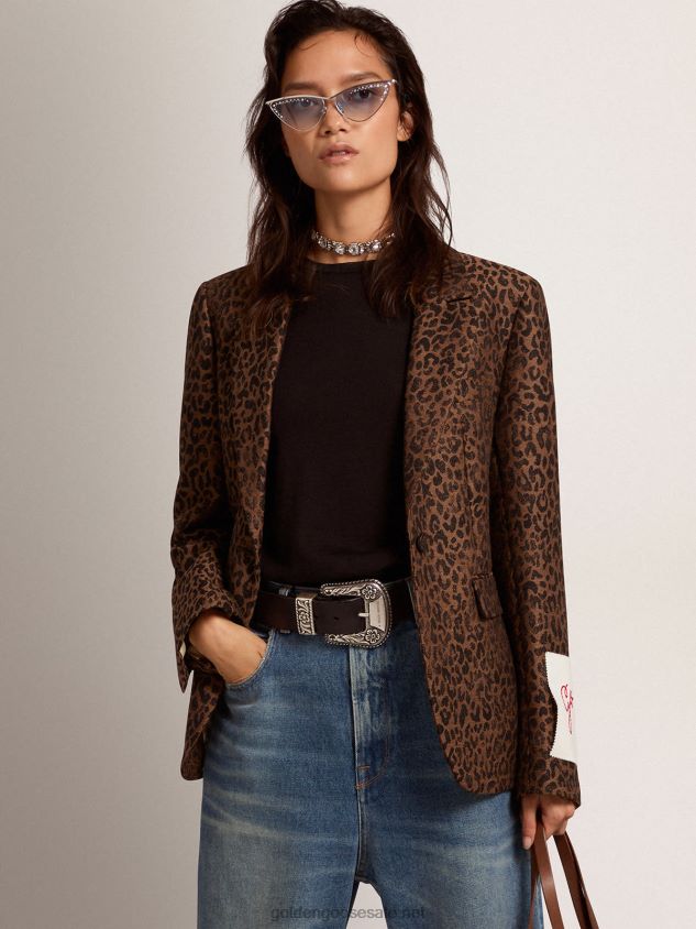 Collection single-breasted blazer in wool with jacquard animal pattern FN20N1041 Women Golden Goose