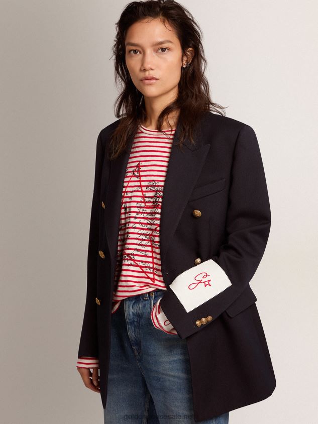 Double-breasted blazer in dark blue with gold-colored buttons FN20N914 Women Golden Goose