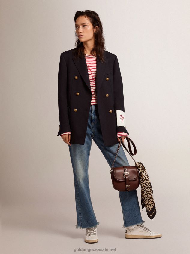 Double-breasted blazer in dark blue with gold-colored buttons FN20N914 Women Golden Goose