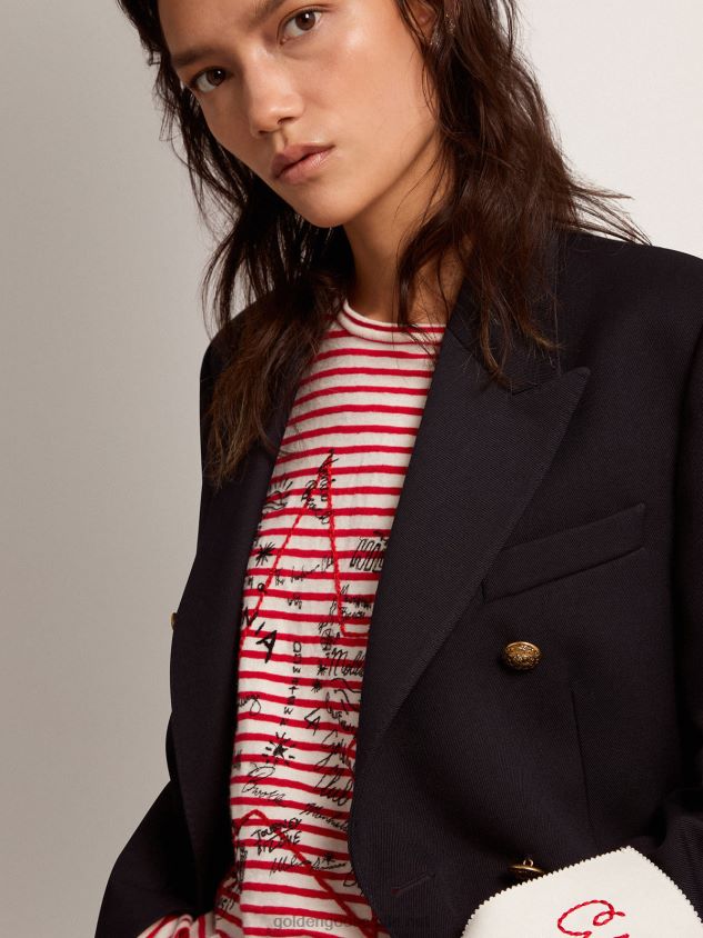 Double-breasted blazer in dark blue with gold-colored buttons FN20N914 Women Golden Goose