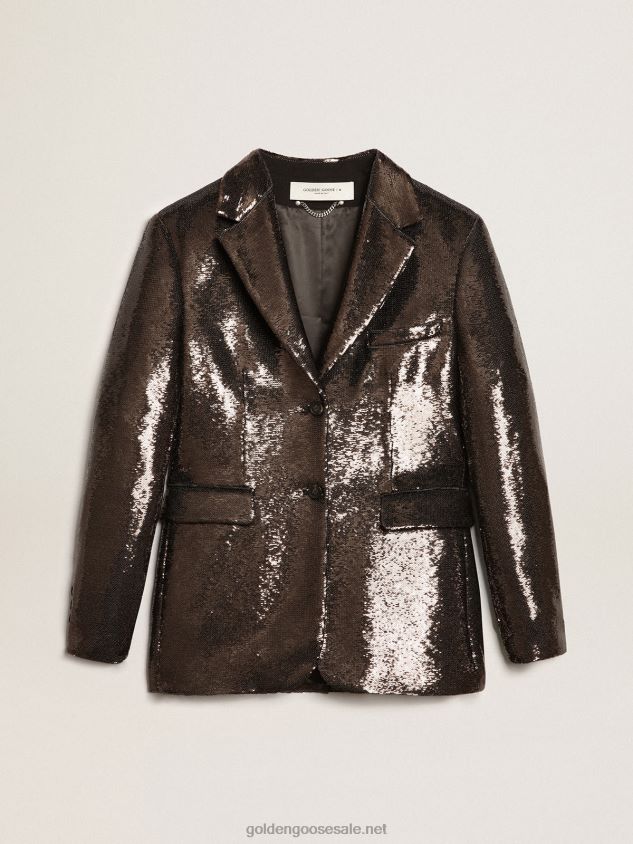 Gray single-breasted blazer with all-over sequins FN20N958 Women Golden Goose