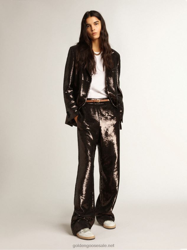 Gray single-breasted blazer with all-over sequins FN20N958 Women Golden Goose