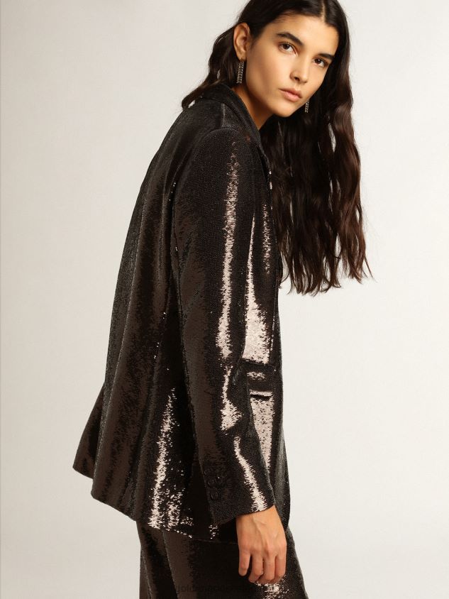 Gray single-breasted blazer with all-over sequins FN20N958 Women Golden Goose