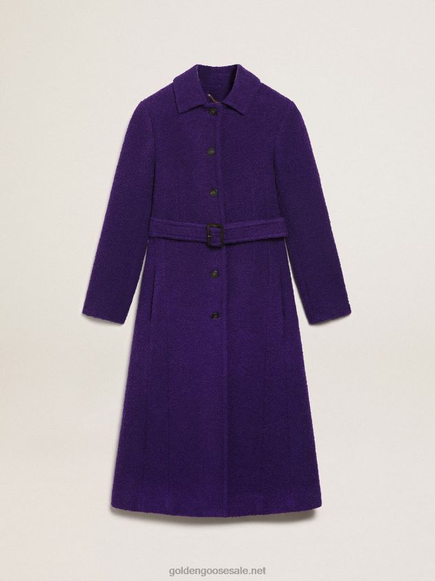 Journey Collection coat in indigo purple wool with inner lining in drawn print FN20N969 Women Golden Goose