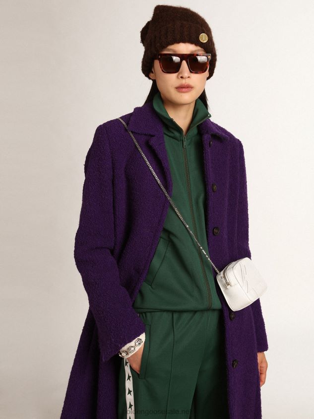 Journey Collection coat in indigo purple wool with inner lining in drawn print FN20N969 Women Golden Goose