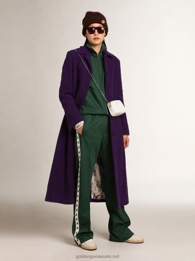 Journey Collection coat in indigo purple wool with inner lining in drawn print FN20N969 Women Golden Goose