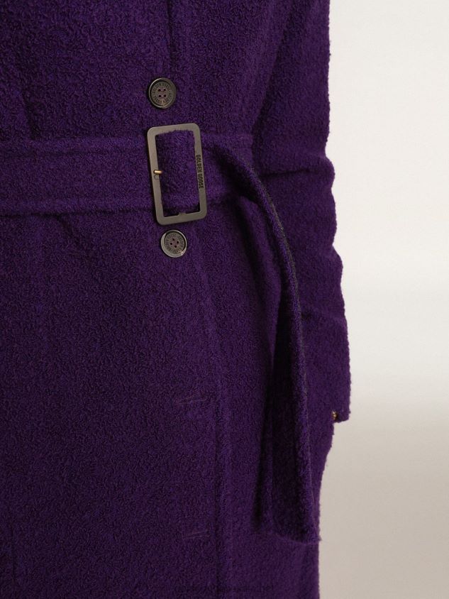 Journey Collection coat in indigo purple wool with inner lining in drawn print FN20N969 Women Golden Goose