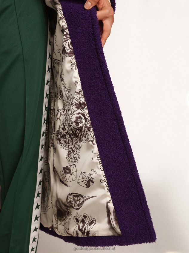 Journey Collection coat in indigo purple wool with inner lining in drawn print FN20N969 Women Golden Goose