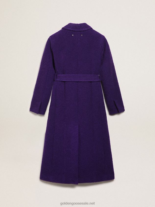 Journey Collection coat in indigo purple wool with inner lining in drawn print FN20N969 Women Golden Goose