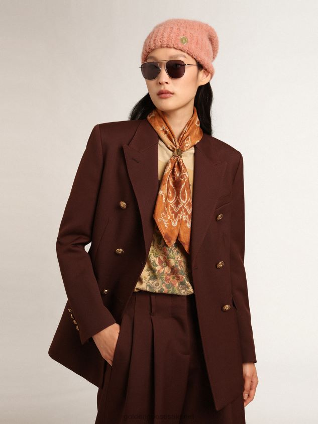 Journey Collection double-breasted blazer in chicory-coffee-colored wool gabardine FN20N994 Women Golden Goose