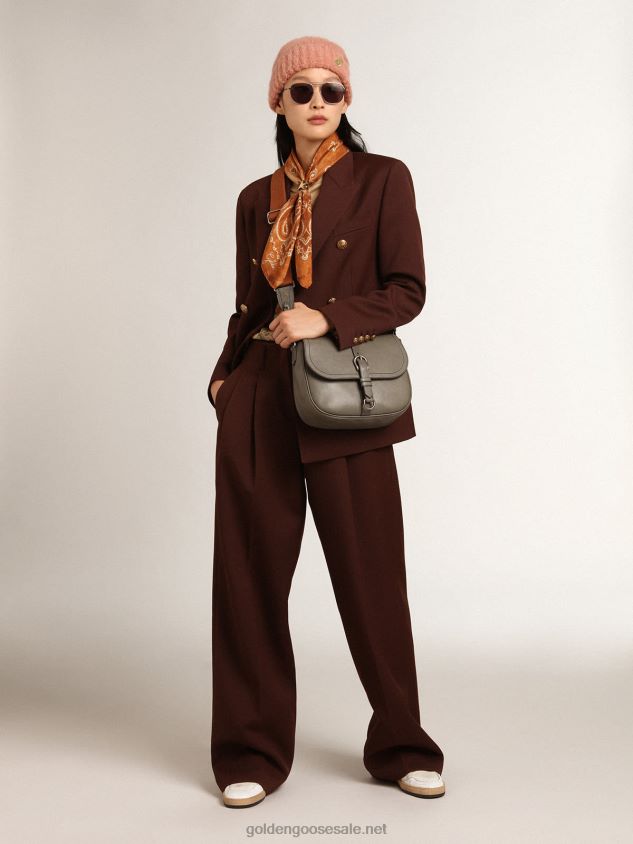 Journey Collection double-breasted blazer in chicory-coffee-colored wool gabardine FN20N994 Women Golden Goose