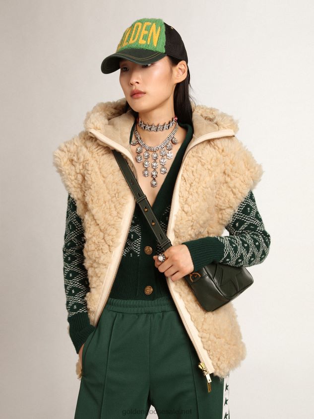 Journey Collection reversible sheepskin vest in ecru FN20N1005 Women Golden Goose