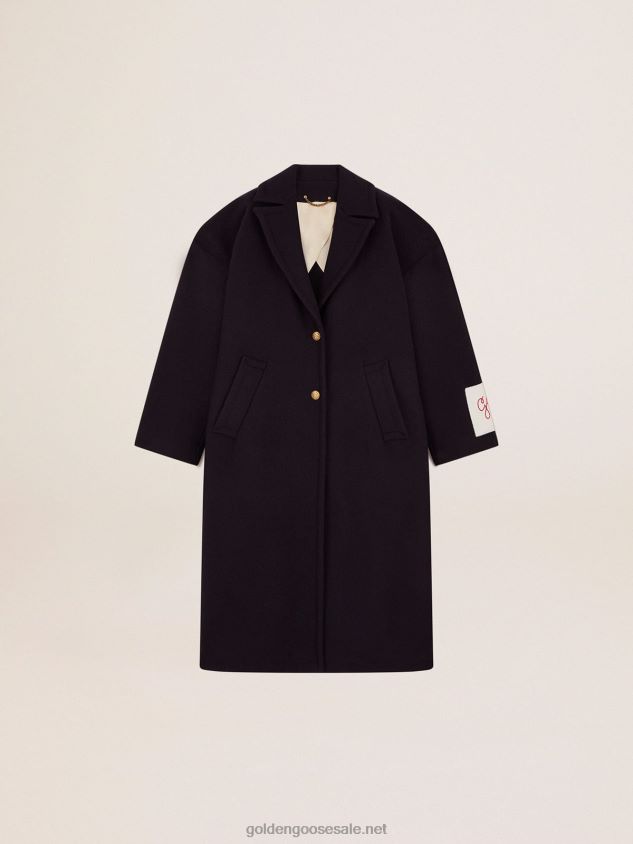 Single-breasted cocoon coat in dark blue wool with gold-colored buttons FN20N1033 Women Golden Goose