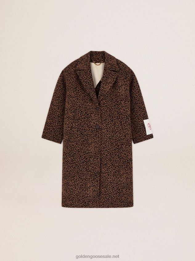 Single-breasted cocoon coat in wool with jacquard animal print FN20N966 Women Golden Goose