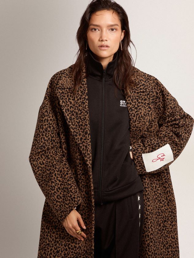 Single-breasted cocoon coat in wool with jacquard animal print FN20N966 Women Golden Goose