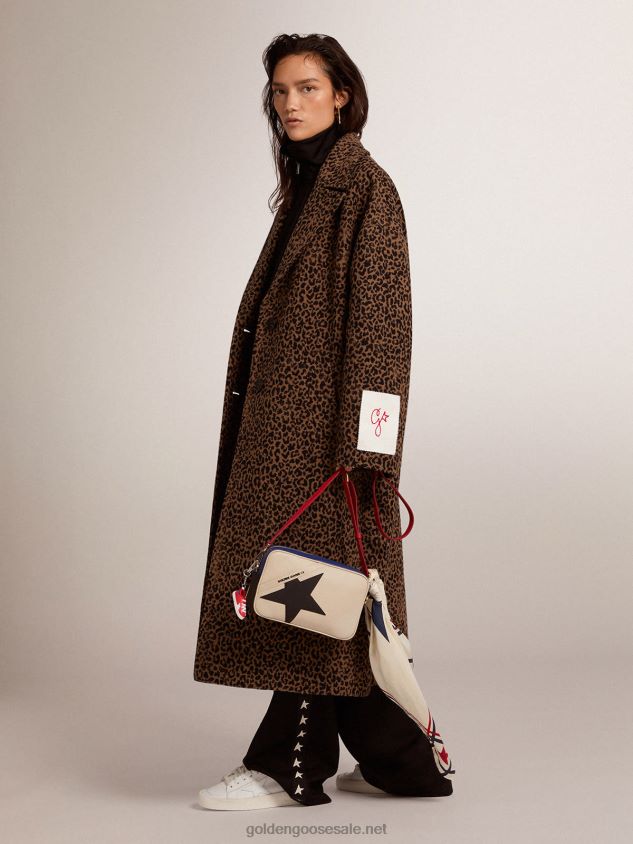 Single-breasted cocoon coat in wool with jacquard animal print FN20N966 Women Golden Goose