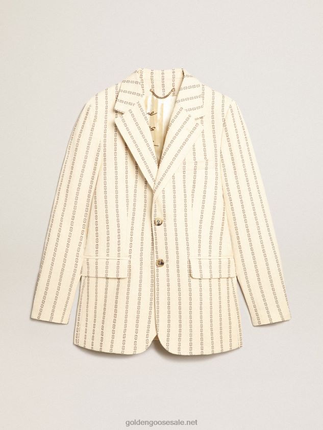 Single-breasted cream cotton blazer with jacquard motif FN20N1049 Women Golden Goose