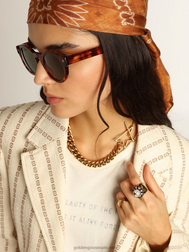 Single-breasted cream cotton blazer with jacquard motif FN20N1049 Women Golden Goose